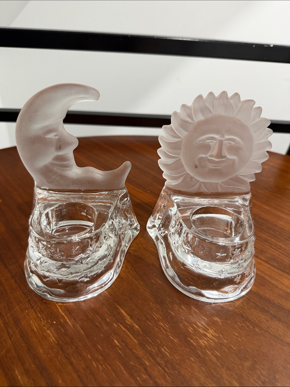 Vintage Celestial Sun and Moon Frosted Glass Tea Light Candle Holder Book Ends